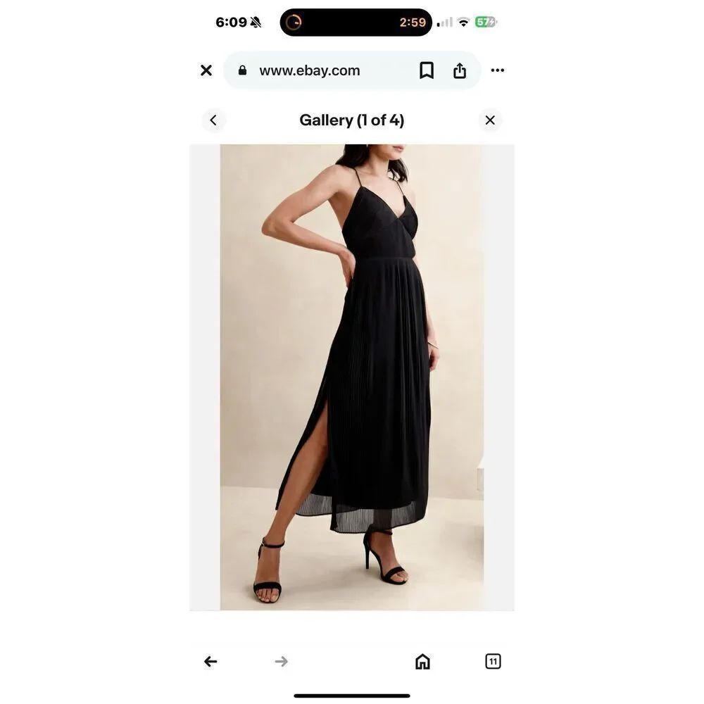 NWT Banana republic black pleated chiffon strappy dress size 10